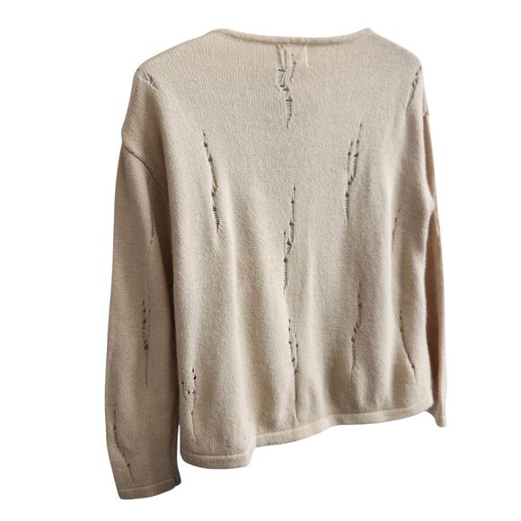 Y2K-Whimsical Yes Cat Lollipop V-Neck Sweater-Shred Knit-Beige-OS-Grunge-Novelty - Picture 9 of 12